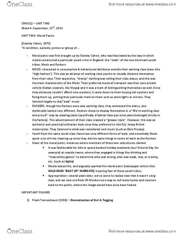 CRM 312 Lecture Notes - Jock Young, Truancy, Edwin Sutherland thumbnail