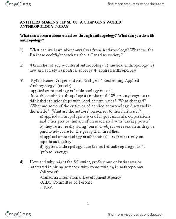ANTH 1120 Lecture Notes - Lecture 5: Canadian International Development Agency, Medical Anthropology, Anthropology Today thumbnail