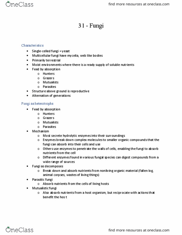 BIOL 1911 Chapter Notes - Chapter 31: Basidium, Molecular Phylogenetics, Lichen thumbnail