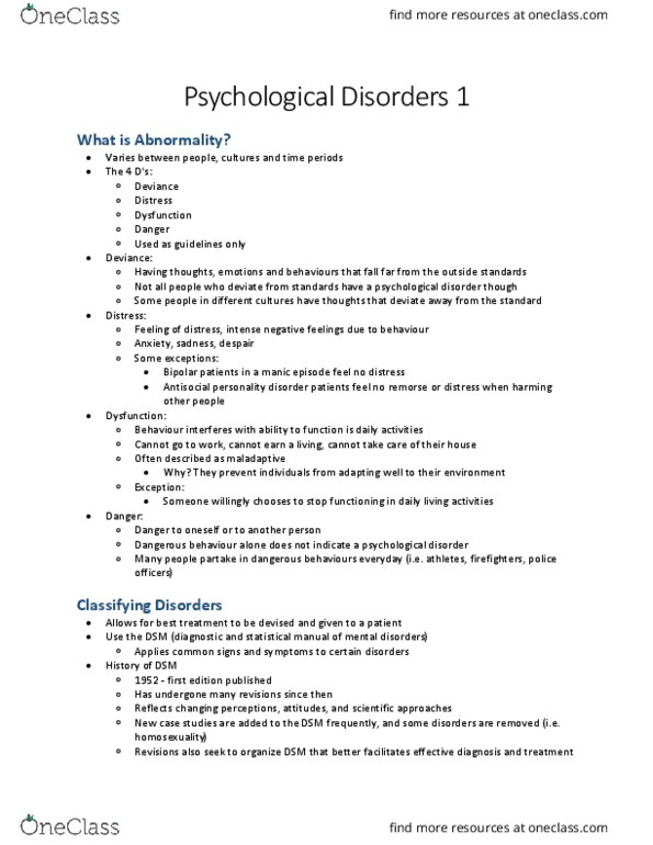 PSYCH 1XX3 Lecture Notes - Lecture 10: Catatonia, Attention Deficit Hyperactivity Disorder, Learned Helplessness thumbnail