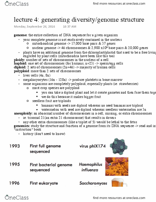 Biology 1201A Lecture Notes - Lecture 4: Intron, Single-Nucleotide Polymorphism, Nitrogen Trichloride thumbnail