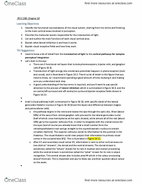 PSYC 280 Chapter Notes - Chapter 10: Extraocular Muscles, Receptive Field, Lightdark thumbnail