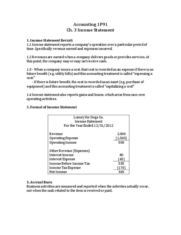 ACTG 1P91 Chapter Notes - Chapter 3: Cash Out, Income Statement, Accrual thumbnail