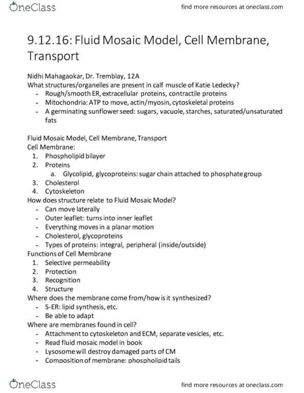 BIOL 141 Lecture Notes - Lecture 7: Endocytosis, Tonicity, Semipermeable Membrane thumbnail