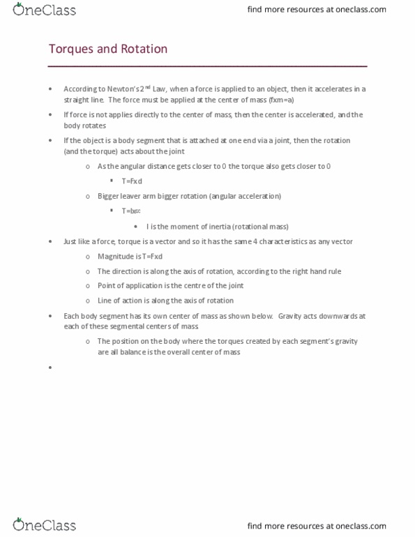 Kinesiology 2241A/B Lecture Notes - Lecture 7: Angular Acceleration thumbnail