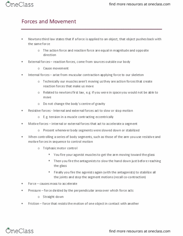 Kinesiology 2241A/B Lecture Notes - Lecture 10: Centripetal Force, Centrifugal Force, Kinetic Energy thumbnail