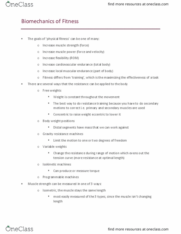 Kinesiology 2241A/B Lecture Notes - Lecture 11: Circulatory System, Dynamometer, Weight Training thumbnail