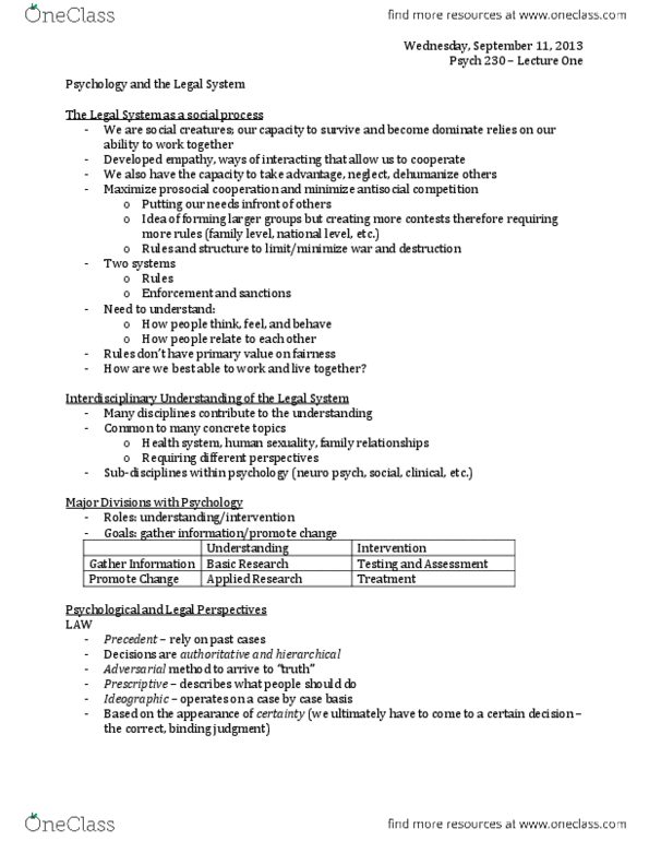 PSYCH230 Lecture Notes - Nomothetic, Human Sexuality, Psych thumbnail