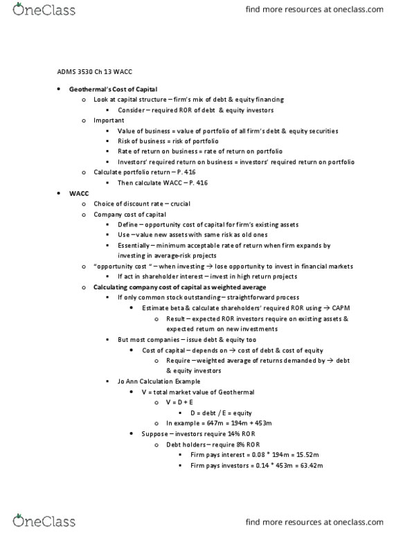 ADMS 3530 Chapter Notes - Chapter 13: Dividend Discount Model, Big Oil, Risk Premium thumbnail