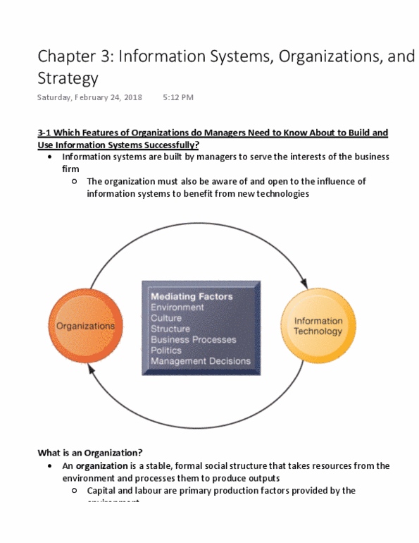 COMMERCE 2KA3 Chapter 3: Chapter 3 Information Systems, Organizations, and Strategy thumbnail