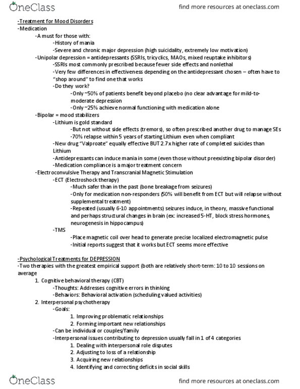 PSYC 3230 Lecture Notes - Lecture 18: Psychoeducation, Transcranial Magnetic Stimulation, Cognitive Behavioral Therapy thumbnail