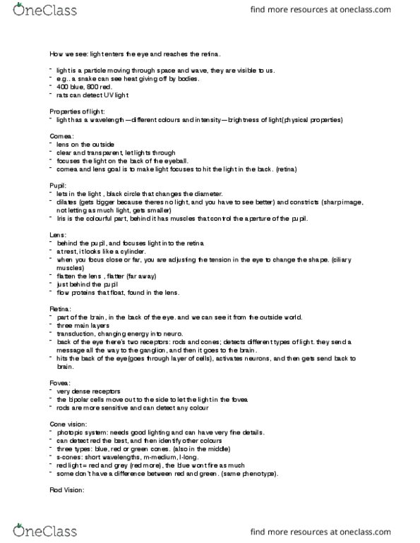 PSYCO335 Lecture Notes - Lecture 9: Rhodopsin, Ciliary Muscle, Photopic Vision thumbnail