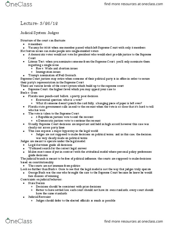 POL 110 Lecture Notes - Lecture 13: Neil Gorsuch, Precedent thumbnail