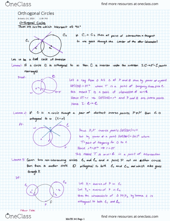 MATH343 Lecture 15: Orthogonal Circles thumbnail