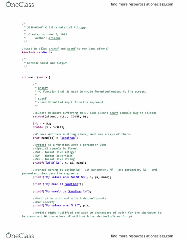 CS 1337 Lecture Notes - Lecture 13: Scanf Format String, Standard Streams thumbnail