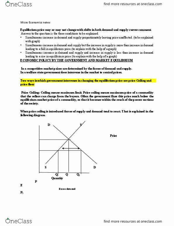 ECON 1001 Lecture Notes - Lecture 5: Price Support, Equilibrium Point, Price Ceiling thumbnail