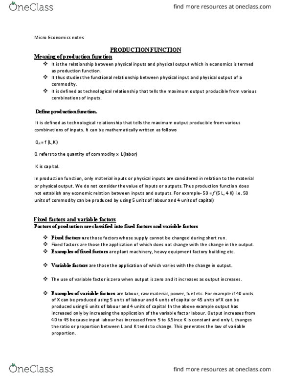 ECON 1001 Lecture Notes - Lecture 3: Marginal Product, Production Function, Horse Length thumbnail