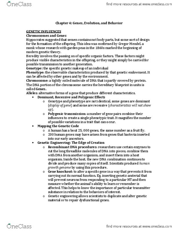 Psychology 1000 Chapter Notes - Chapter 4: Kin Selection, Parental Investment, Dyslexia thumbnail