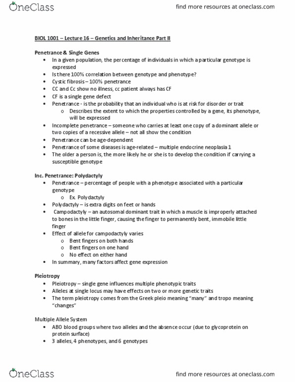 BIOL 1001 Lecture Notes - Lecture 16: Dominance (Genetics), Probability Distribution, Twin Study thumbnail