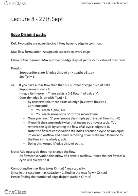 COMP 360 Lecture Notes - Lecture 8: Minimum Cut, Max-Flow Min-Cut Theorem, Maximum Flow Problem thumbnail