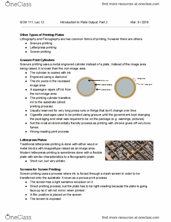 GCM 111 Lecture Notes - Lecture 12: Letterpress Printing, Screen Printing, Flexography thumbnail