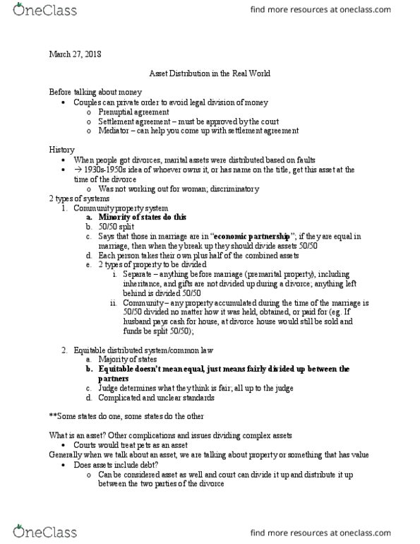 FMSC 487 Lecture Notes - Lecture 16: Prenuptial Agreement, Community Property thumbnail