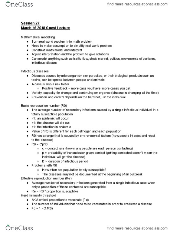 POPM 3240 Lecture Notes - Lecture 27: Personal Protective Equipment, Antiviral Drug, Basic Reproduction Number thumbnail