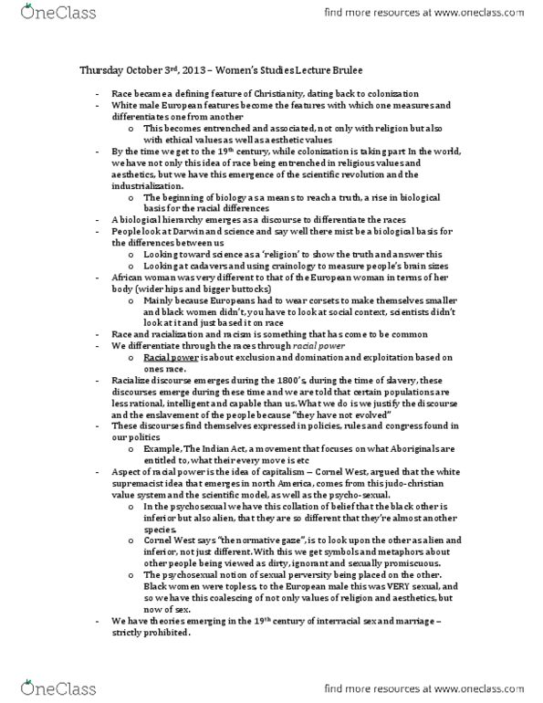 HREQ 1700 Lecture Notes - Saint Lawrence River, Cornel West, Anti-Racism thumbnail