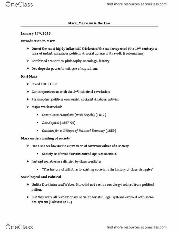 SOSC 2350 Lecture Notes - Lecture 10: Economic Determinism, Montesquieu, Second Industrial Revolution thumbnail