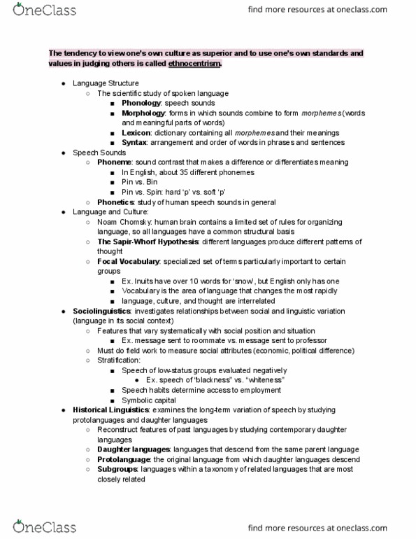 ANTH 103 Lecture Notes - Lecture 13: Noam Chomsky, Ascribed Status, Symbolic Capital thumbnail