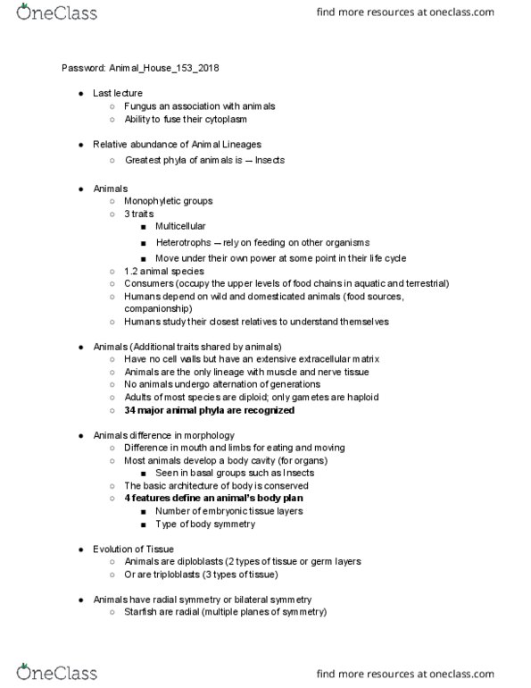 BIO153H5 Lecture Notes - Lecture 15: Taschen, Protostome, Diploblasty thumbnail