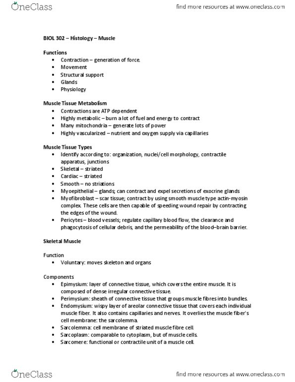 BIOL302 Lecture Notes - Neuromuscular Disease, Myoglobin, Myotonia thumbnail