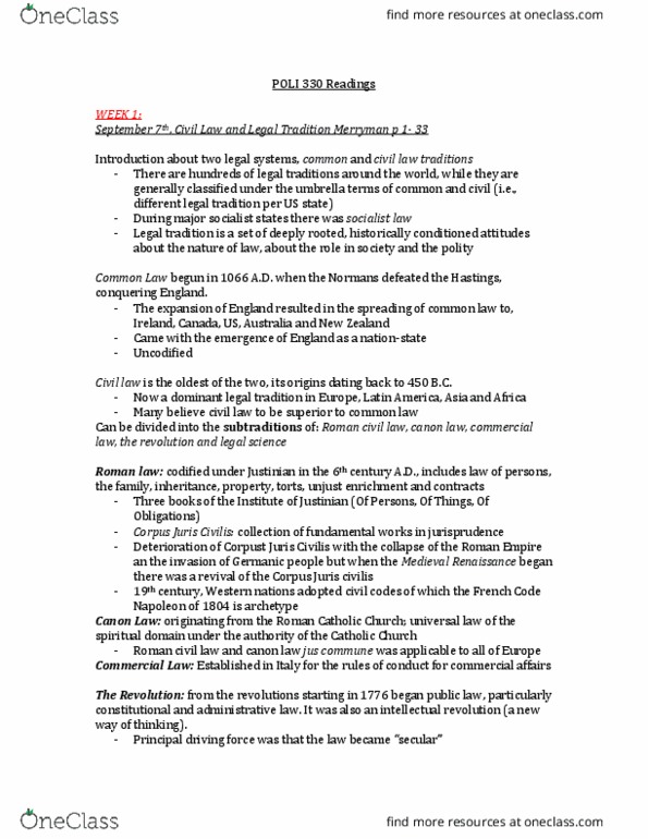 POLI 330 Lecture Notes - Lecture 1: Monism, Socialist Reich Party, Federal Constitutional Court thumbnail