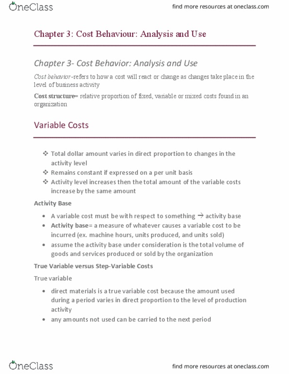 AFM102 Lecture Notes - Lecture 3: Longrun, Income Statement, Variable Cost thumbnail