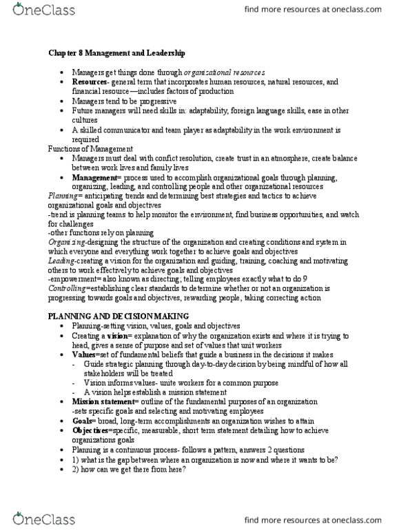 AFM131 Lecture Notes - Lecture 8: Job Satisfaction, Swot Analysis, Transformational Leadership thumbnail