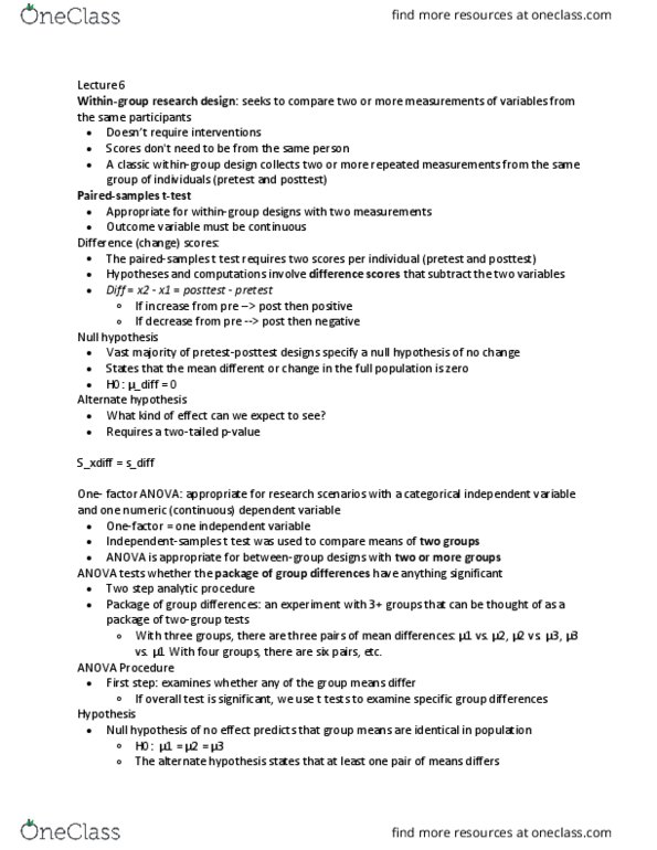 PSYCH 100A Lecture Notes - Lecture 6: Sampling Distribution, F-Distribution, Null Hypothesis thumbnail