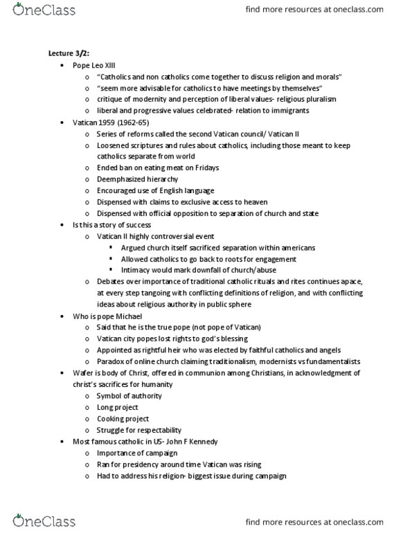 RG ST 71 Lecture Notes - Lecture 16: Pope Leo Xiii, Vatican City, Second Vatican Council thumbnail