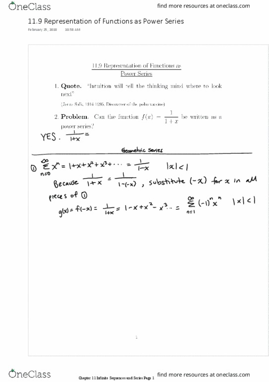 MATH 152 Lecture 1: 11.9 Representation of Functions as Power Series thumbnail