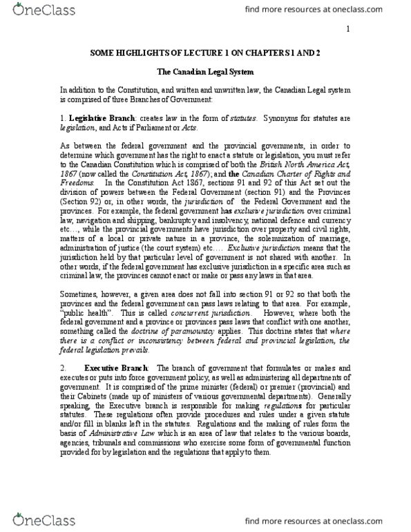 ADMS 2610 Lecture Notes - Lecture 1: Lex Mercatoria, Concurrent Jurisdiction, Public Law thumbnail