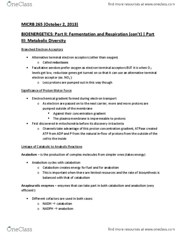 MICRB265 Lecture Notes - Chorismic Acid, Ribose, Pentose thumbnail