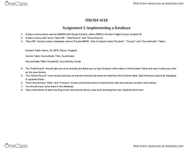 ITM 707 Lecture 12: Assignment03-Database thumbnail