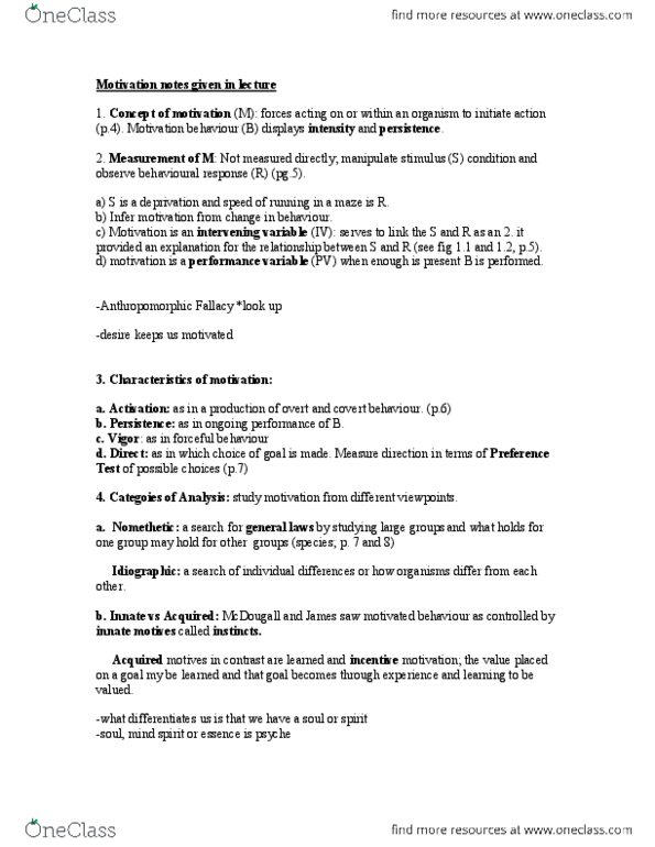 PSYC 2230 Lecture Notes - Pangs, Leptin, Determinism thumbnail