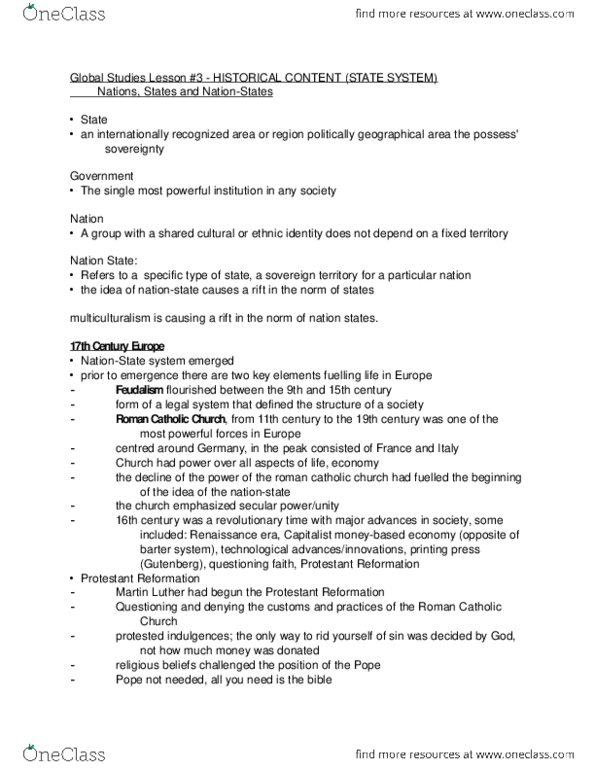 GS101 Lecture Notes - Lecture 3: Nationstates, Barter, Indulgence thumbnail