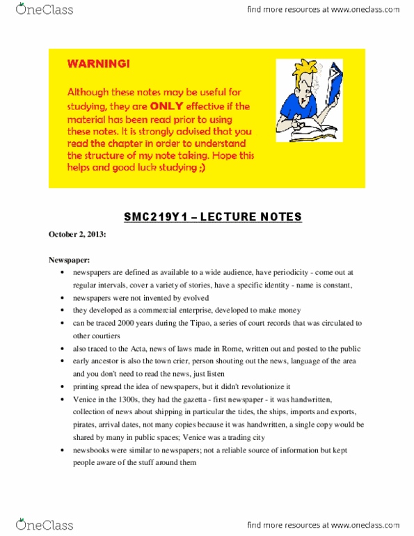 SMC219Y1 Lecture Notes - Halifax Gazette, Typewriter, Gazette thumbnail