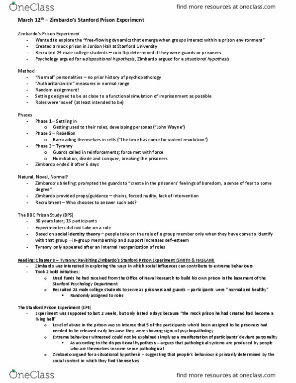 SOC241 Lecture Notes - Lecture 26: Solitary Confinement, Cognitive Dissonance, Marcel Mauss thumbnail