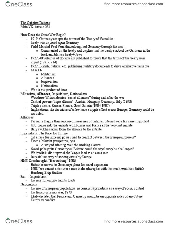 HIST109 Lecture Notes - Lecture 2: Paul Von Hindenburg, Austria-Hungary, Weltpolitik thumbnail