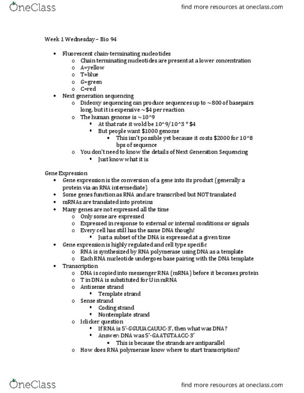 BIO SCI 97 Lecture Notes - Lecture 3: Alternative Splicing, Exon, Consensus Sequence thumbnail