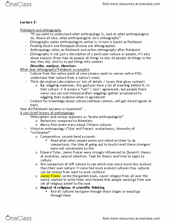 ANTA02H3 Lecture Notes - Lecture 2: Uncontacted Peoples, Participant Observation, Ethnocentrism thumbnail