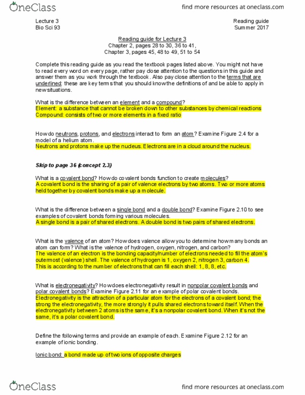 BIO SCI 93 Chapter Notes - Chapter 2-3: Conjugate Acid, Hydrophile, Ion thumbnail