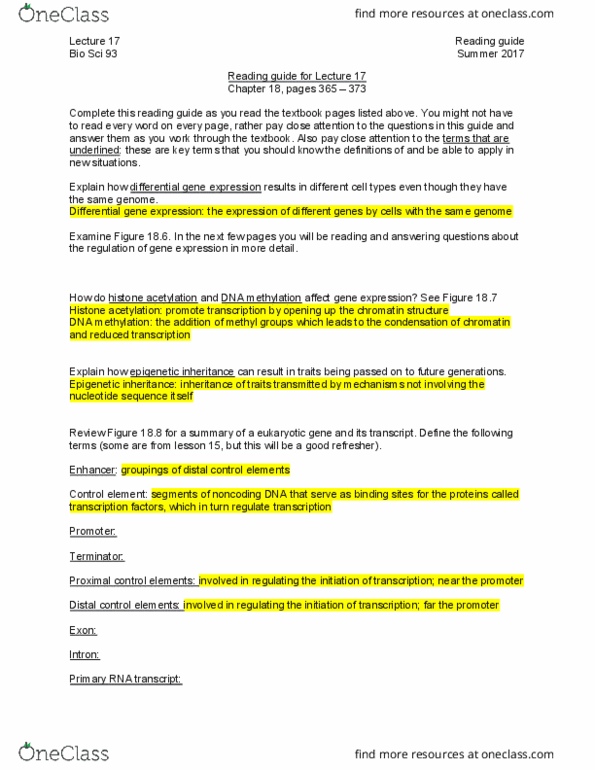 BIO SCI 93 Chapter Notes - Chapter 18: Rna Splicing, Ubiquitin, Polyadenylation thumbnail